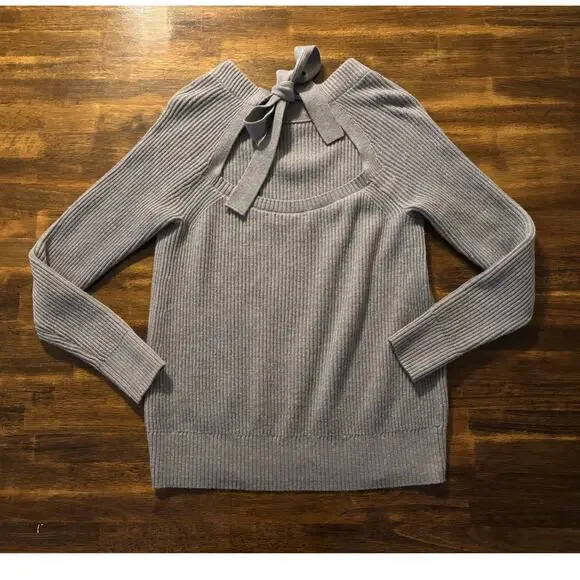 Banana Republic Women’s Small Sweater Wool Blend Ribbed Knit Pullover Tie Back - Picture 2 of 5